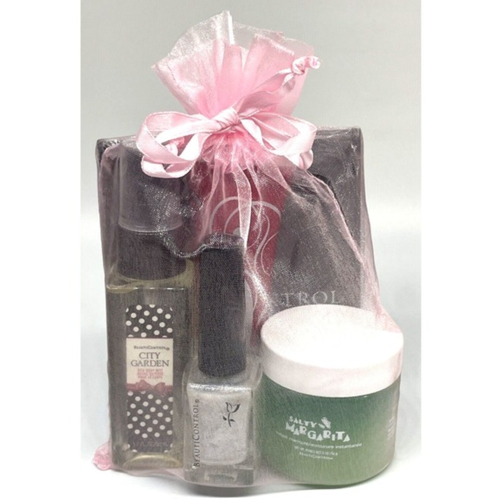 Beauticontrol 5 Piece‎ Gift Set Nail Polish Body Mist Hand Creme Scrub Mirror